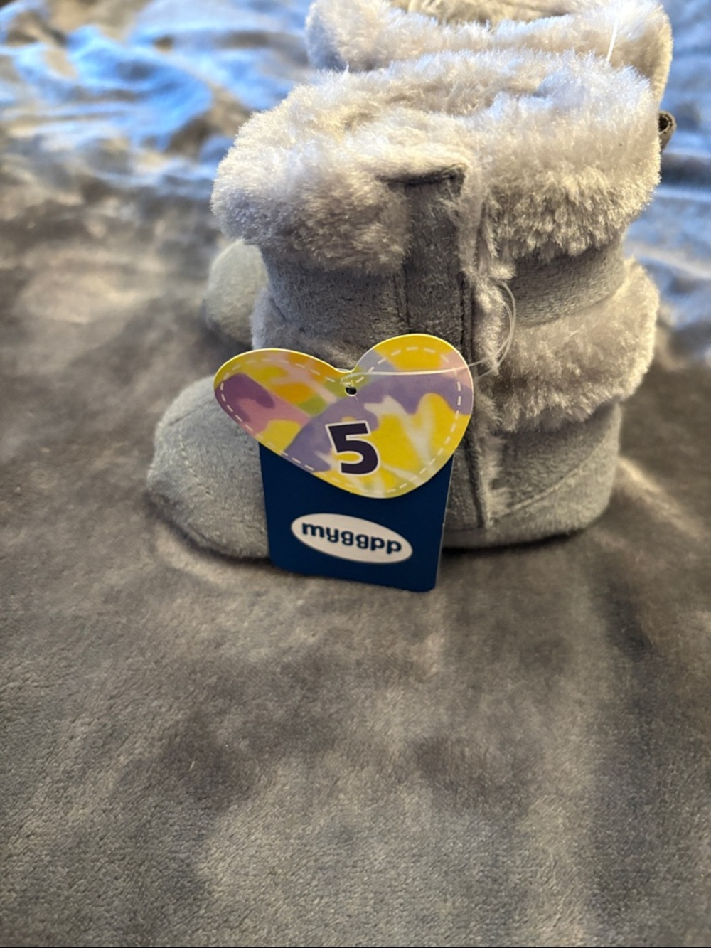 myGgpp Gray Plush Baby Booties - Size 5